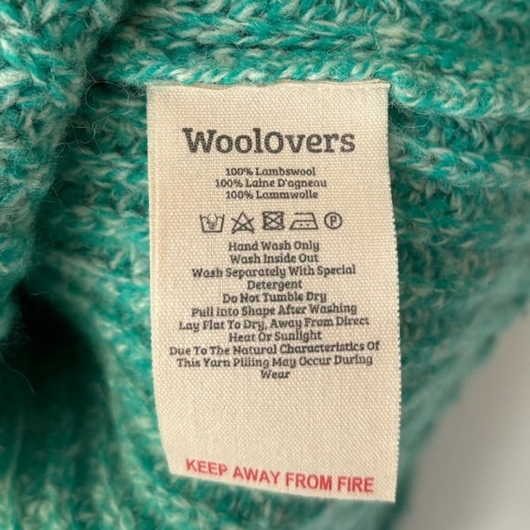 WoolOvers Lambswool Chunky Knit Mock Neck Sweater Green Pullover Ribbed - Picture 6 of 7